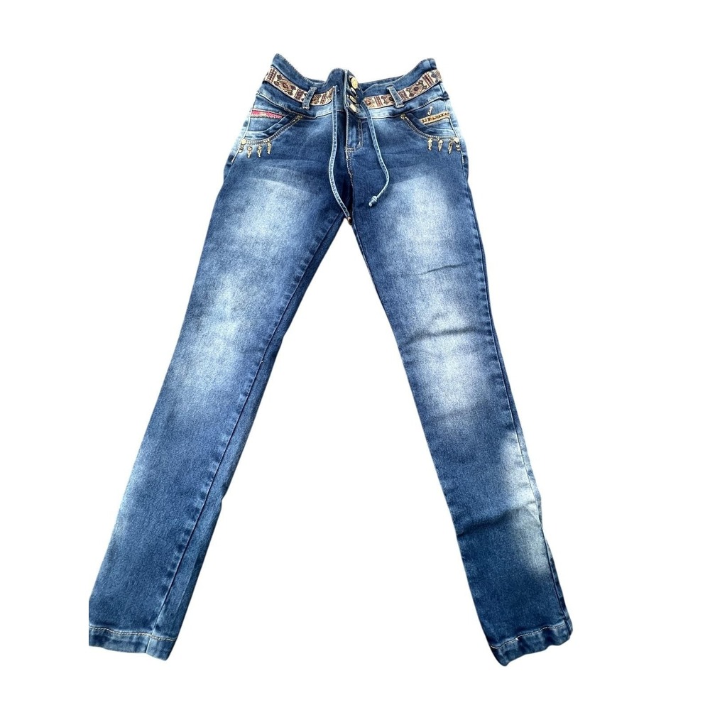 Fiara Stretch Light Washed Beaded Jeans - pre-owned---excellent - fiara